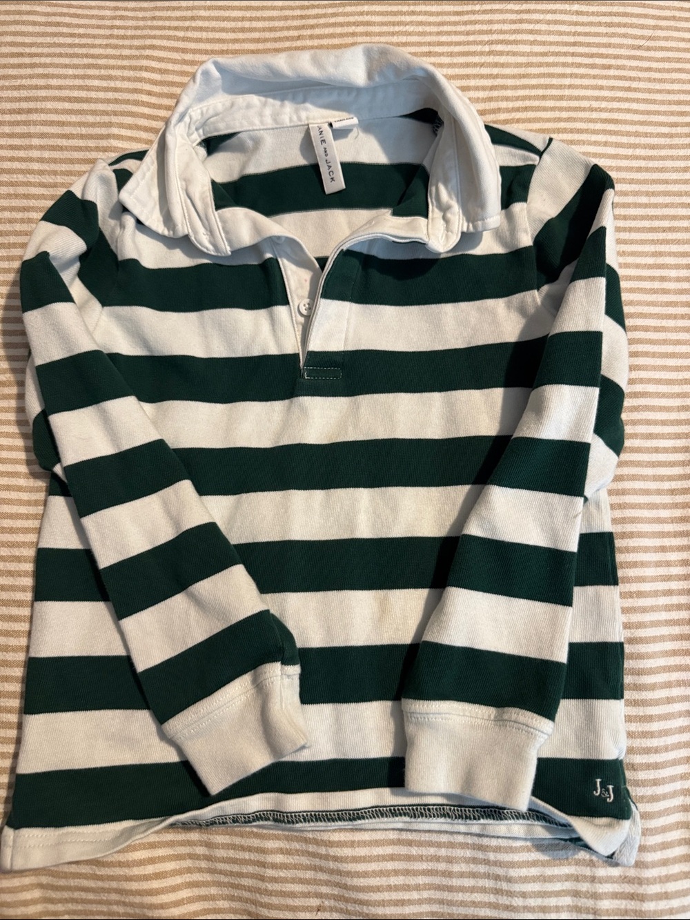 Janie and Jack Green and White Striped Rugby Polo